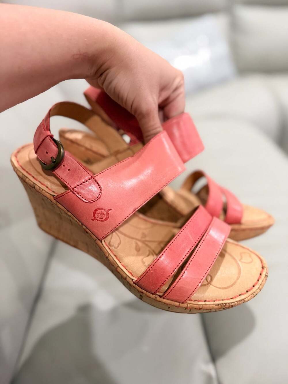 BORN Amabel Leather Cork Ankle Strap Wedge Sandals Size 9M